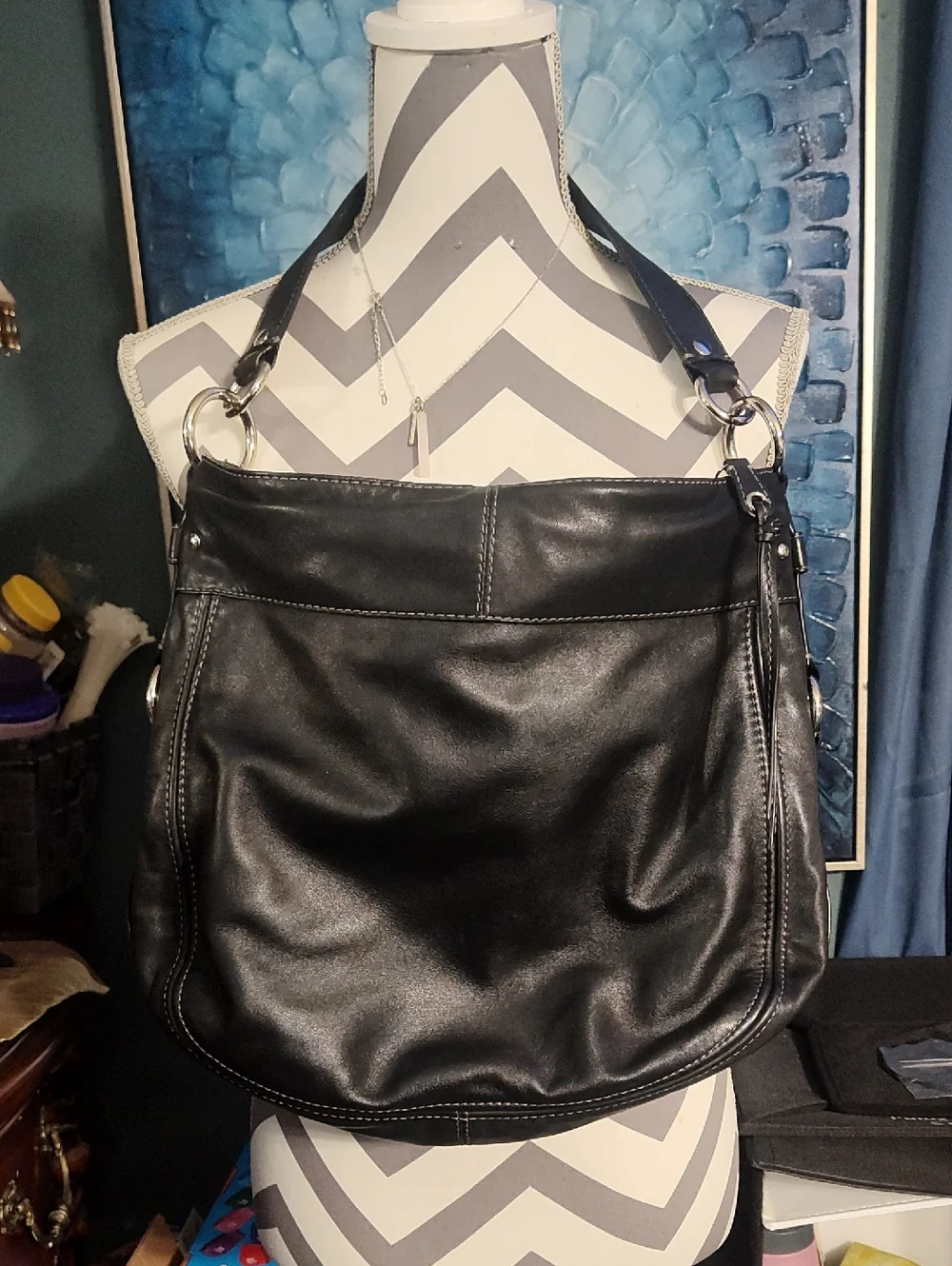 Coach Zoe Vintage Black Leather Hobo Bag with Silver Hardware Pristine Condition